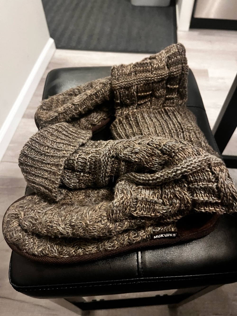 Muk Luks Brown Heathered Knit Slipper Boots - knee highs